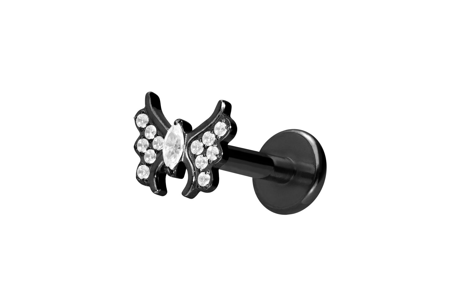 Titan Labret Piercing mit Innengewinde KRISTALLSCHMETTERLING